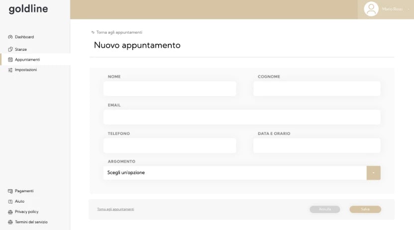 From the Backoffice, the company fills out the form, entering the customer's data and information about the appointment
