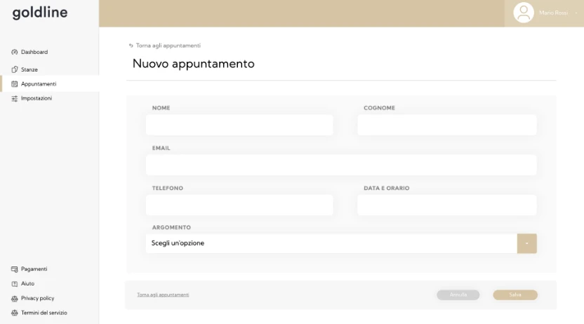 Da Backoffice compila il form inserendo i dati del cliente e le specifiche dell’appuntamento