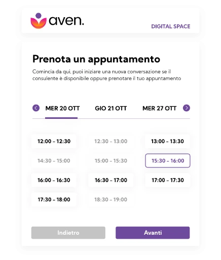 The user chooses the date and time among those available