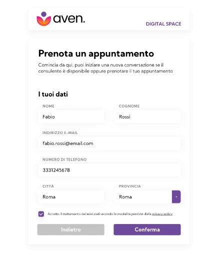 The user fills out the form with their information