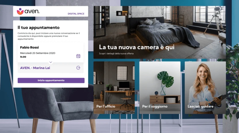 On the established date, the user clicks on the link received via email and lands directly on the dedicated page, then accesses the meeting by clicking on “Start appointment”